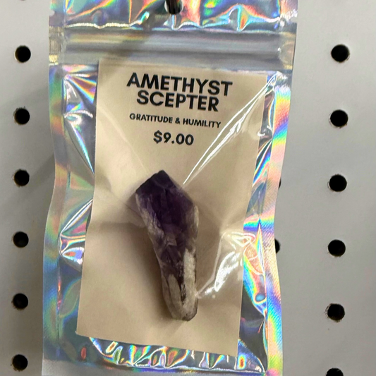 Amethyst scepter in packaging