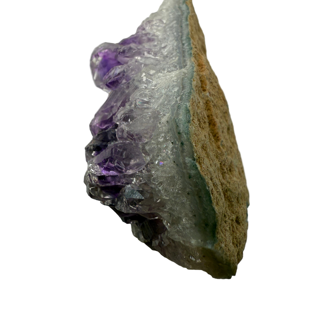 Back of Amethyst crystal on a white background
