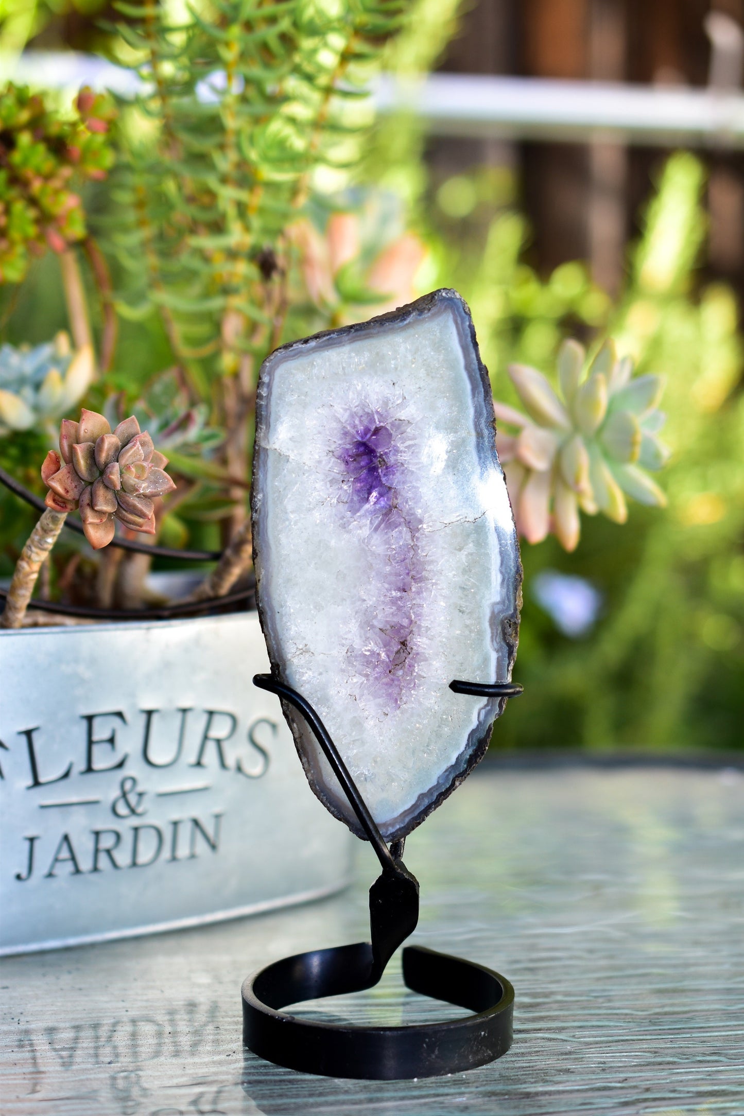 Amethyst Slice on Metal Display Stand