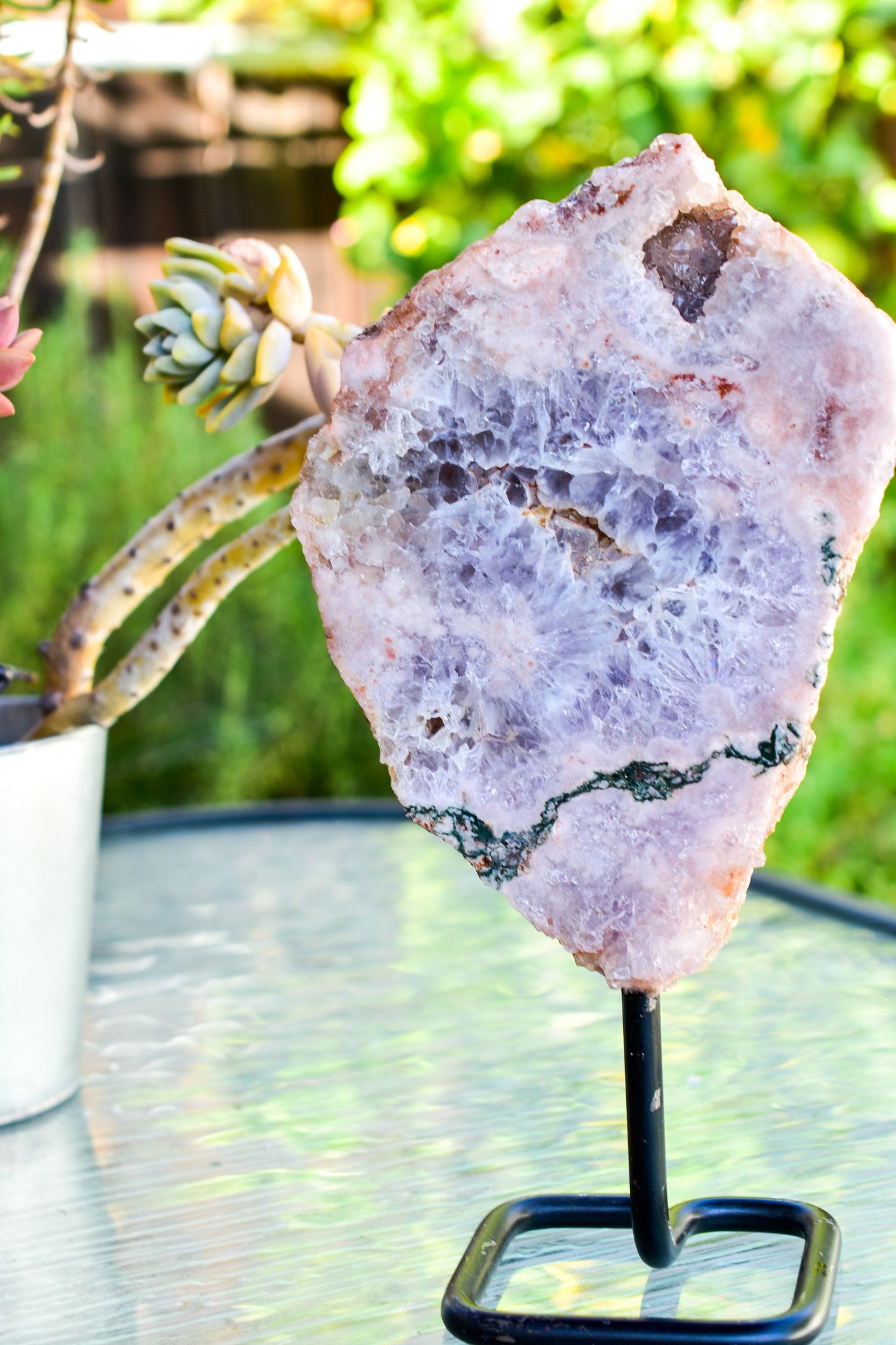 Pink Amethyst on Metal Base