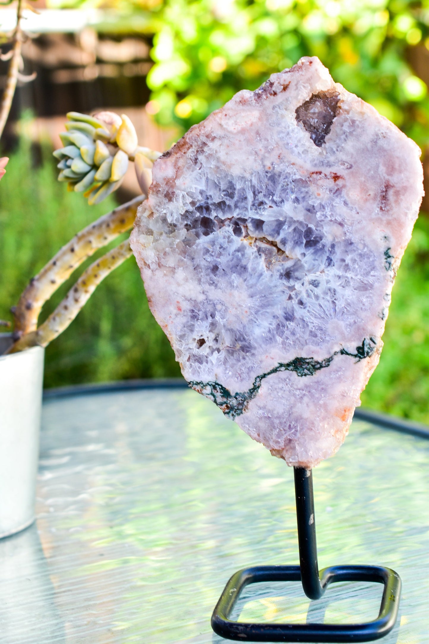 Pink Amethyst on Metal Base