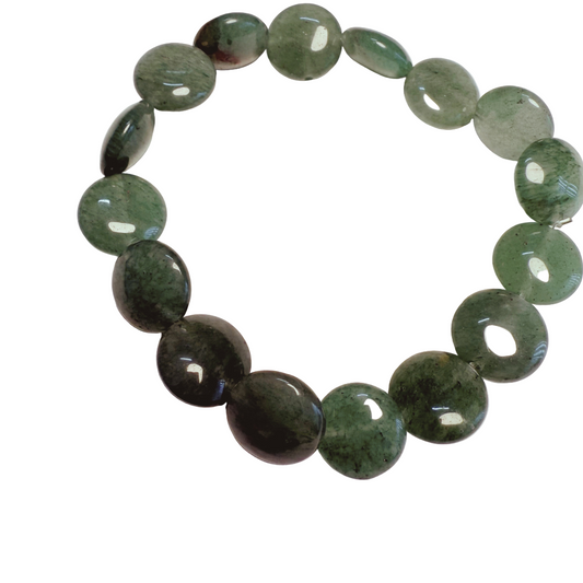Green beaded bracelet on a white background