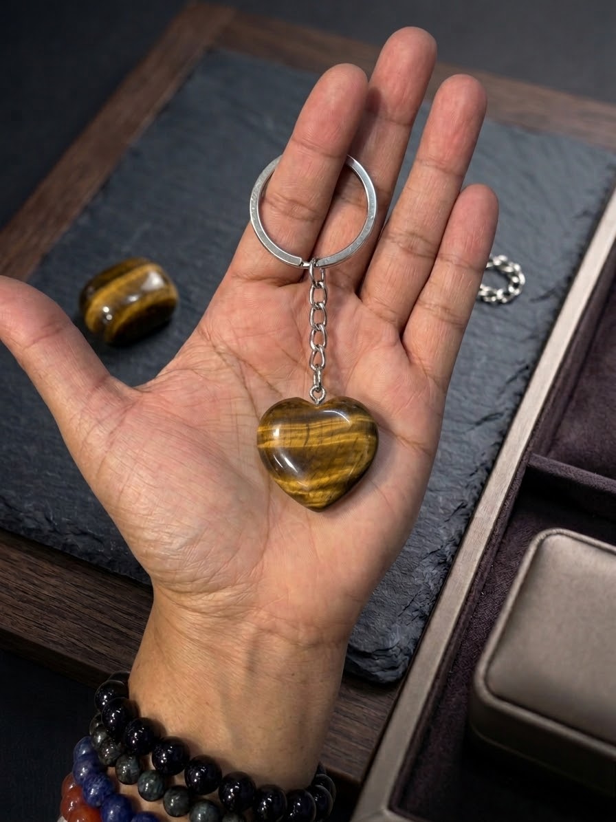 Heart-Shaped Tiger’s Eye Keychain Accessory