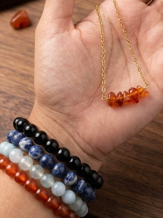Orange Stones Necklace, Real Carnelian Crystals