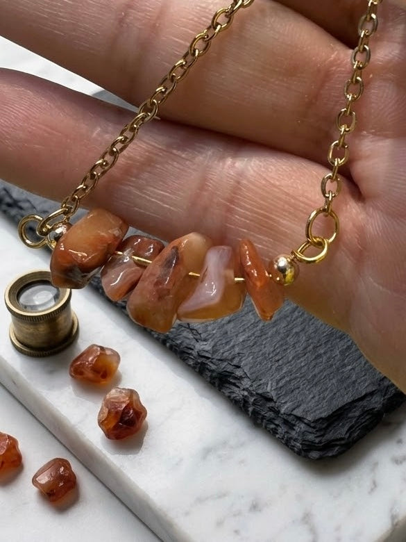Orange Stones Necklace, Real Carnelian Crystals
