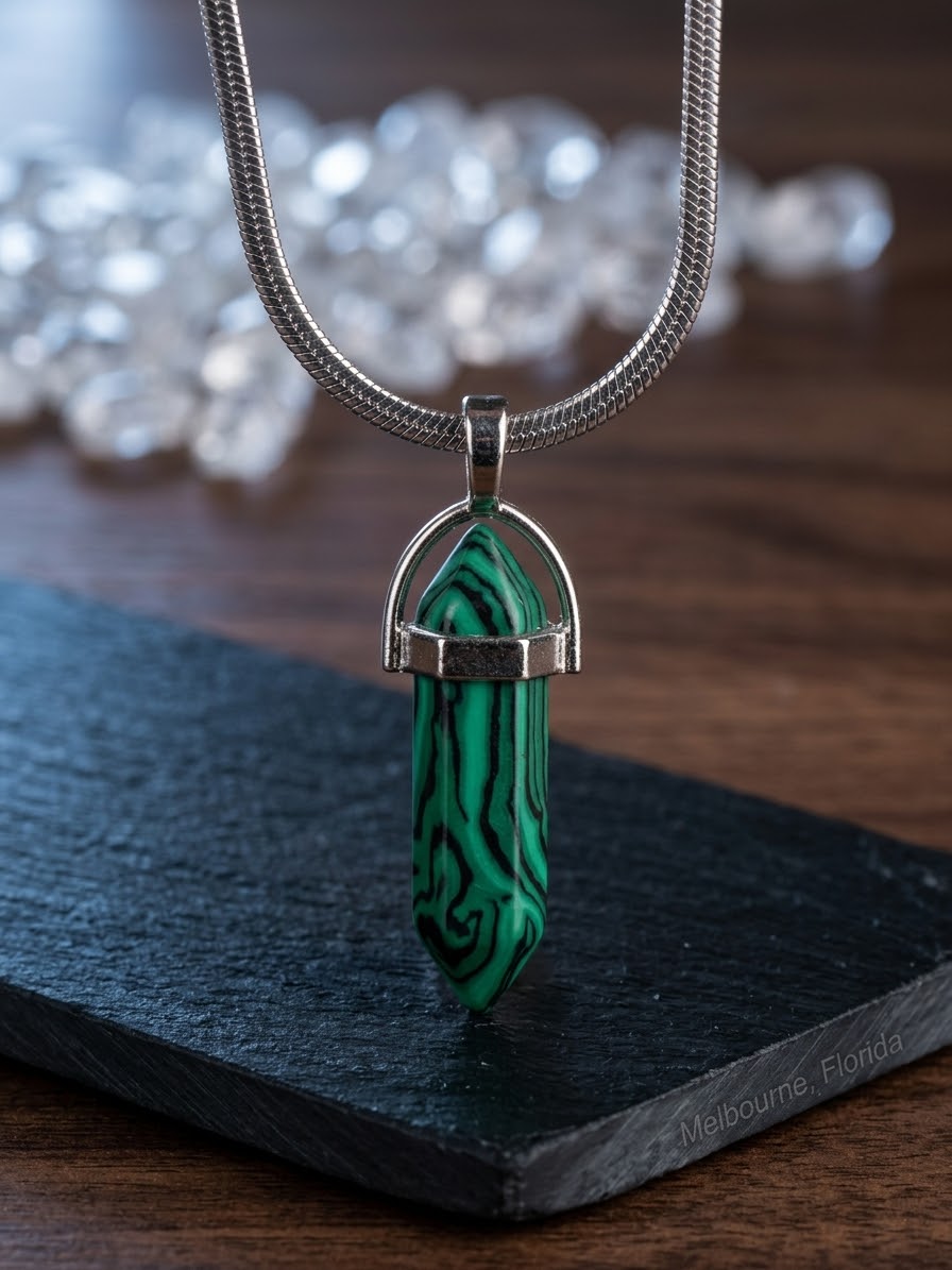 Green & Black Stripe Pendant, Healing Stone