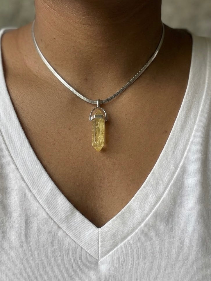 Citrine Pendant with Sterling Silver Necklace