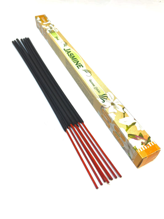 Incense sticks with a box labeled 'Jasmine' on a white background
