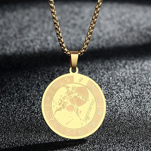 Stainless Steel Zodiac Sign Necklace For Women Men 12 Constellation