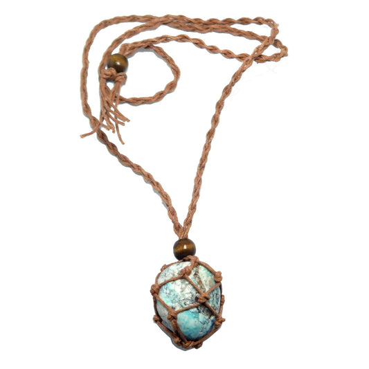 Azurite Necklace World Healer Tumbled Macrame