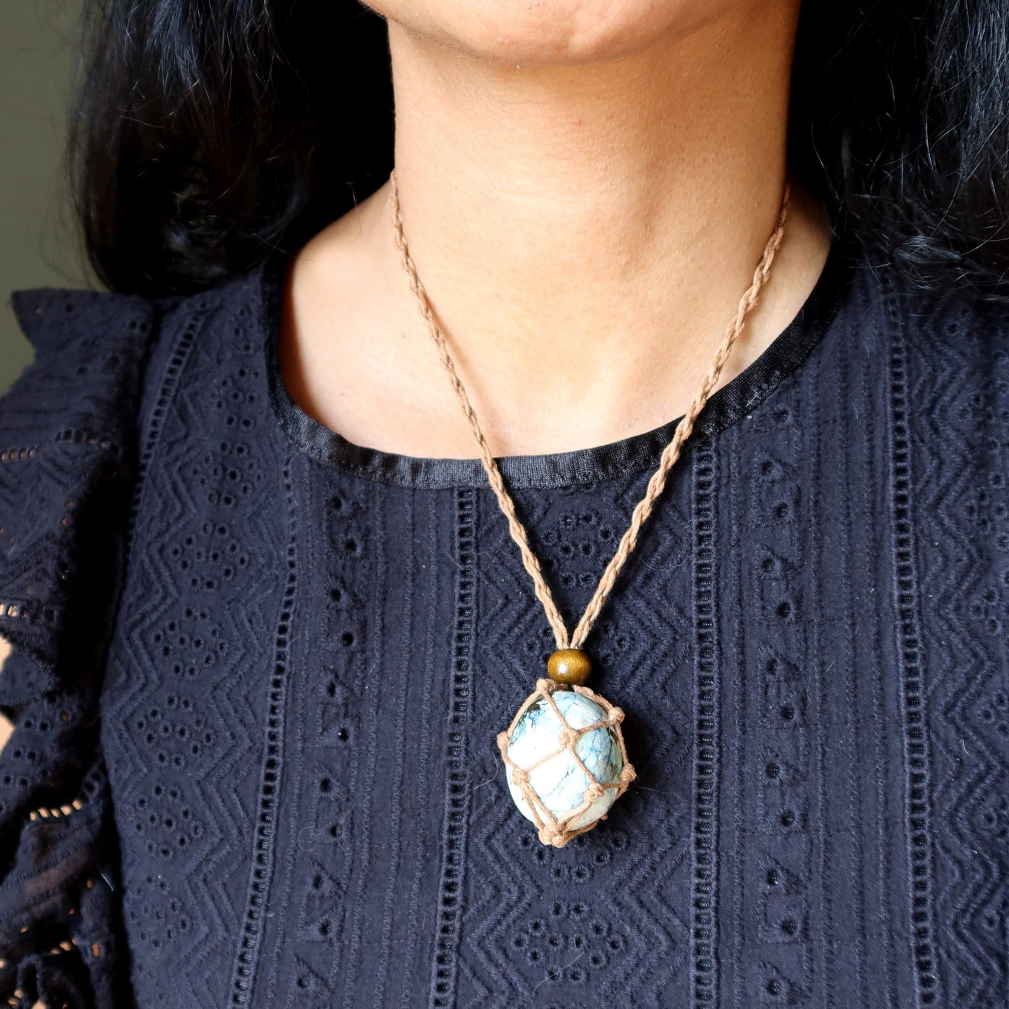 Azurite Necklace World Healer Tumbled Macrame