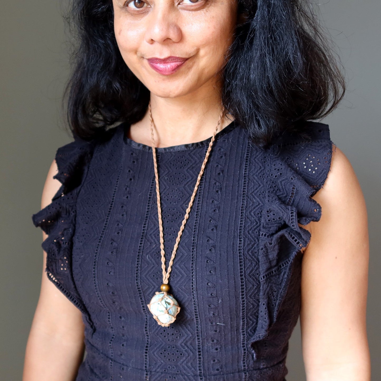 Azurite Necklace World Healer Tumbled Macrame