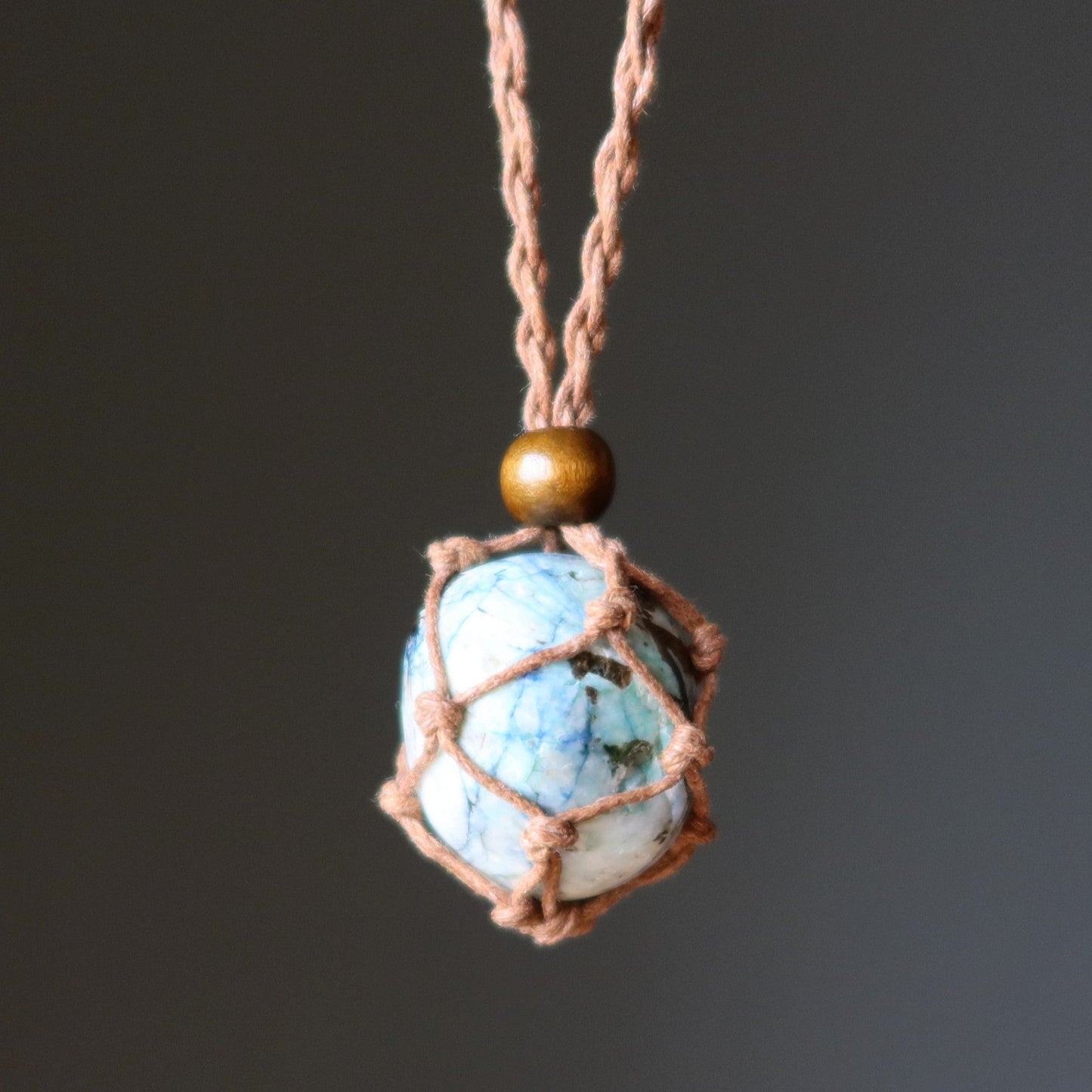 Azurite Necklace World Healer Tumbled Macrame