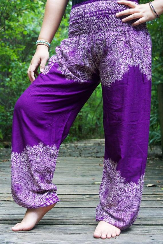 Purple Women Boho Pants