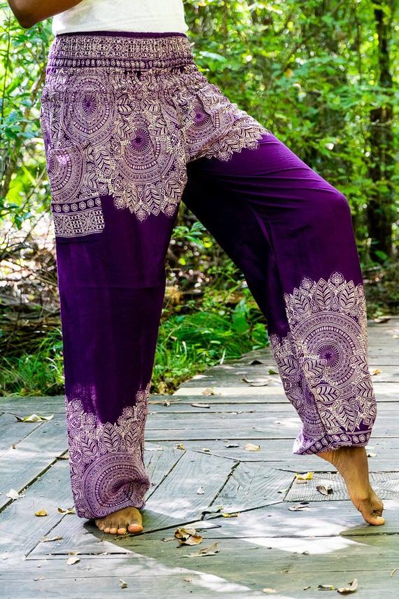 Purple Women Boho Pants