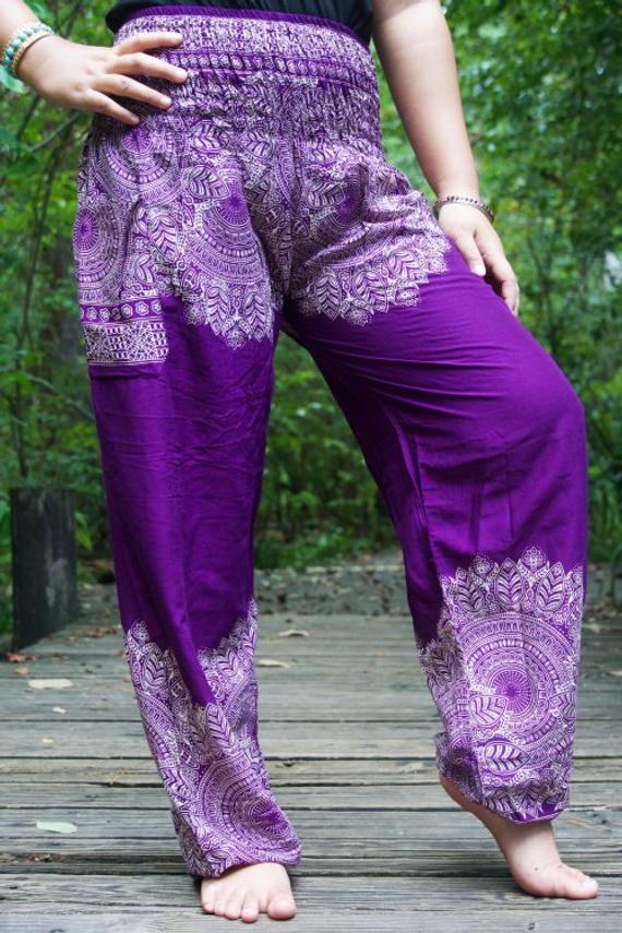 Purple Women Boho Pants