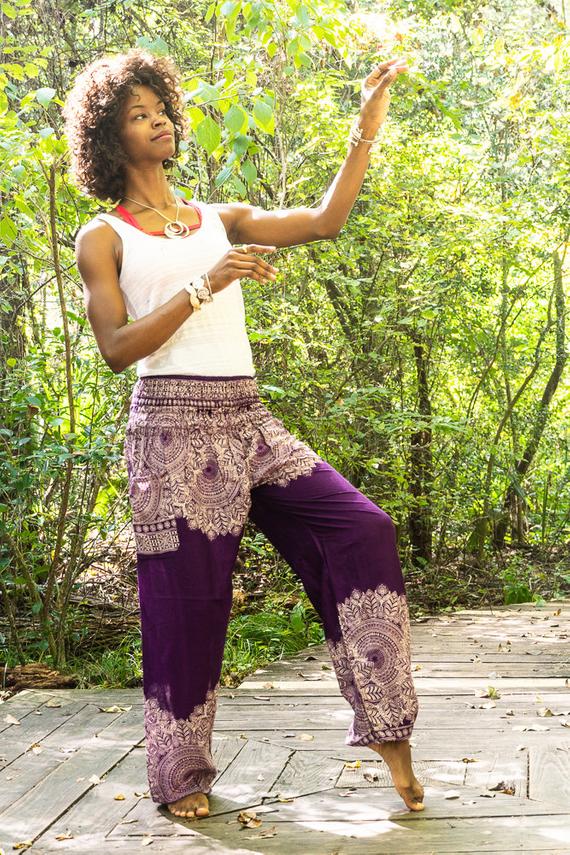 Purple Women Boho Pants