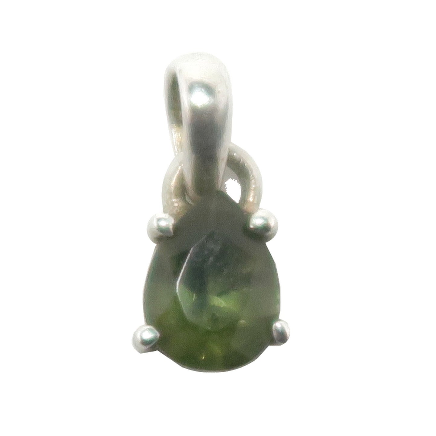 Moldavite Pendant Galactic Green Pear Sterling Silver