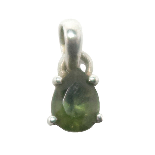 Moldavite Pendant Galactic Green Pear Sterling Silver