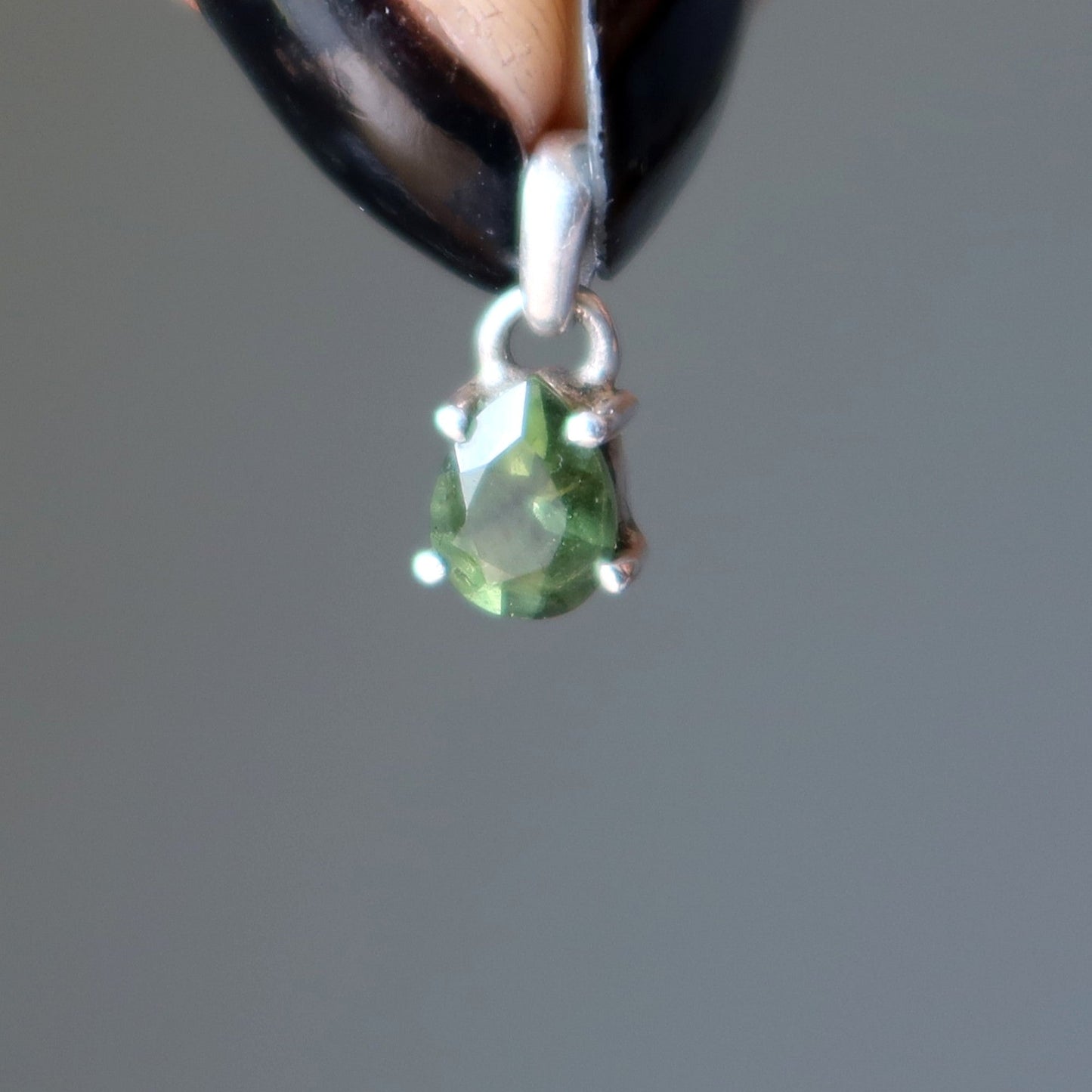 Moldavite Pendant Galactic Green Pear Sterling Silver